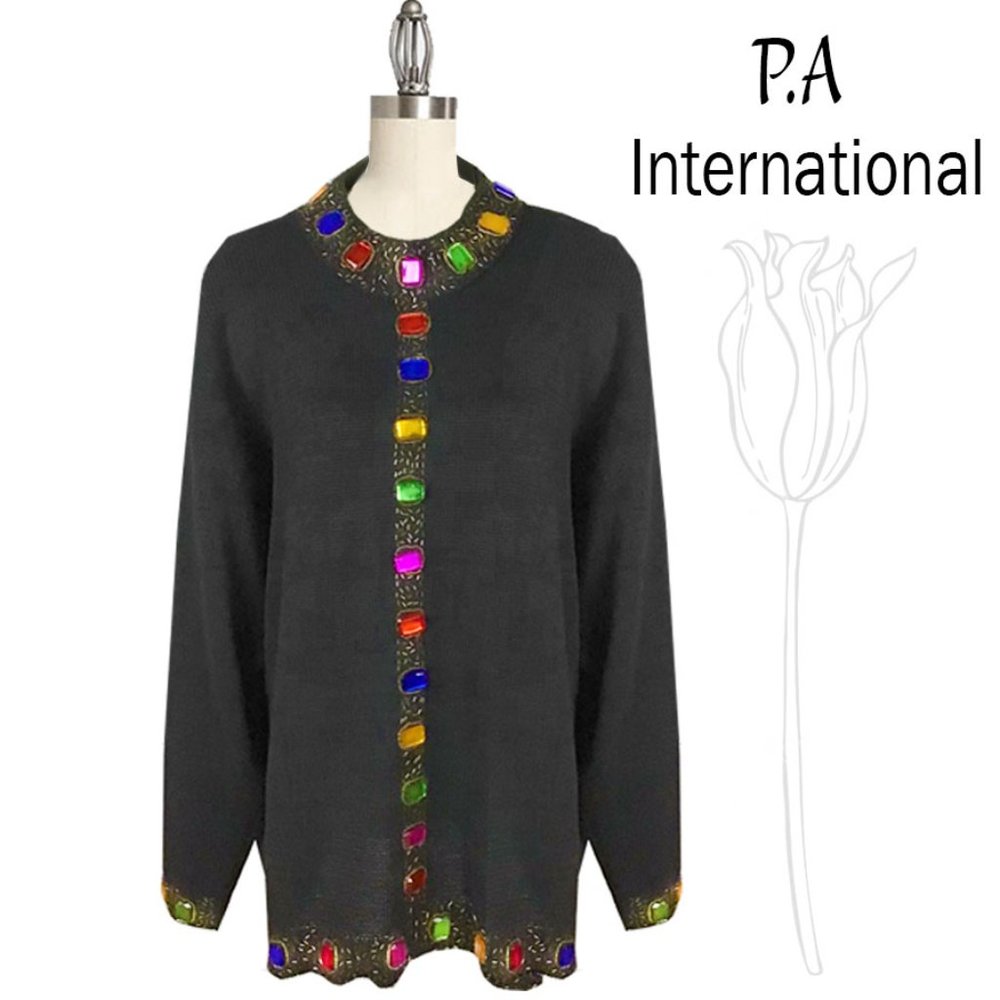 P.A. International Vintage Black Embellished Stones Sweater - Picture 1 of 13